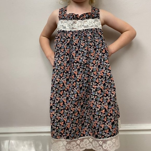 Vintage 1970s/80s Floral Sundress, Kids Size 6, Prairie, Cottagecore - Picture 4 of 5